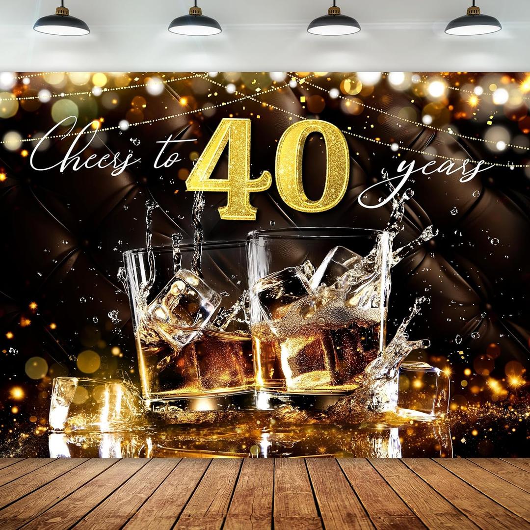 40th Birthday Backdrop 7Wx5H Photography Cheers to 40 Years Black and Gold Happy Birthday for Men Background Adult Fabulous 40 Bday Party Decorations Banner Photo Booth Props Supplies