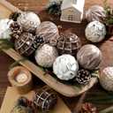 12 Pcs Neutral Textured Christmas Ball Ornaments 3.15 Inch Rustic Boho Brown Taupe Nude Ivory Xmas Bulbs Farmhouse Distressed Xmas Baubles Vintage Antique Modern Christmas Decor for Tree