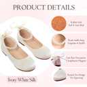 Girls Flower Girl Shoes, Mary Jane Ballet Flats with Pearl Ankle Strap, Princess Dress Shoes for Wedding Party School (Beige), 3 Big Kid