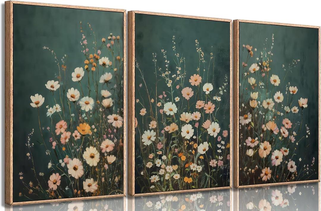 Wildflowers flower Wall Art Emerald Green Wall Decor Pictures Botanical Landscape Painting Wildflower Field Prints Modern Farmhouse Floral artwork for bedroom bathroom decoration 12x16in Poster