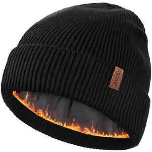 FURTALK Winter Hats for Men Women Fleece Lined Beanie Warm Cuffed Outdoor Skull Cap (One Size, Black)