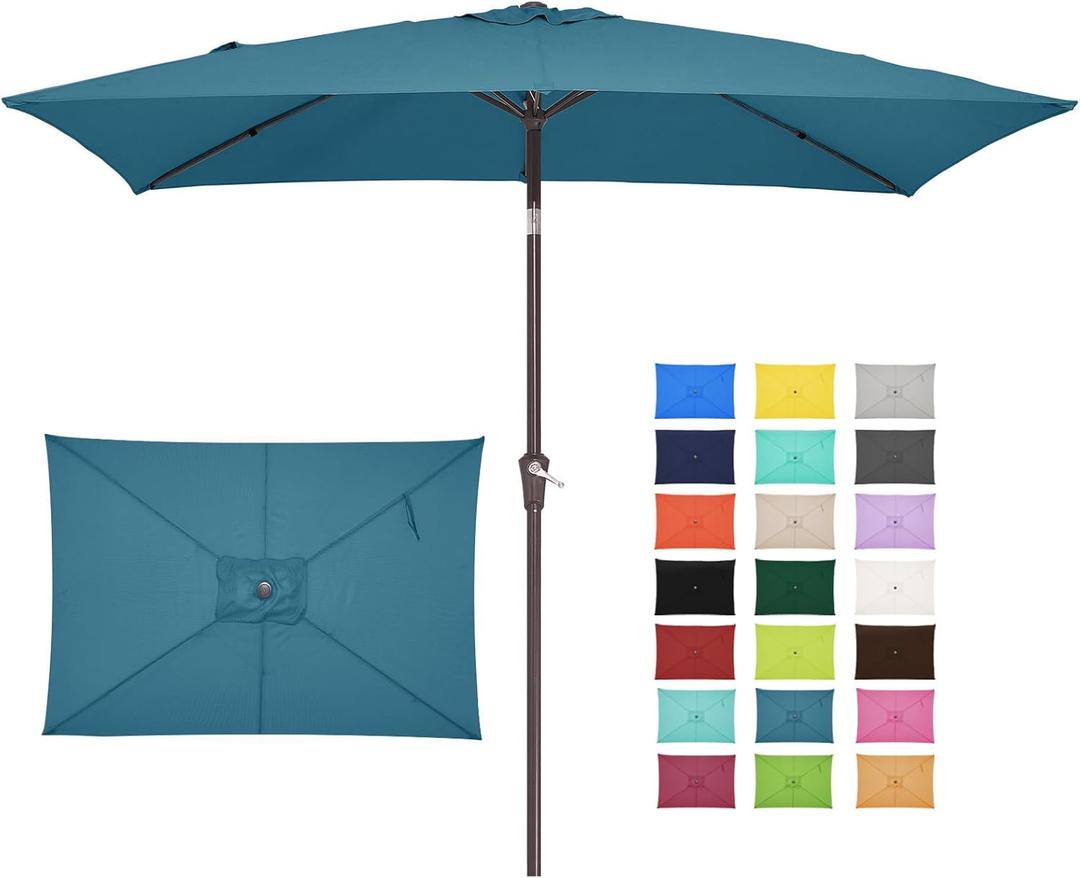 JEAREY 6.5x10 ft Rectangular Patio Umbrellas Outdoor Market Umbrella with Push Button Tilt and Crank, Rectangle Table Umbrella 6 Sturdy Ribs UV Protection for Pool Garden Backyard Deck, Lake Blue (6.5x10FT)