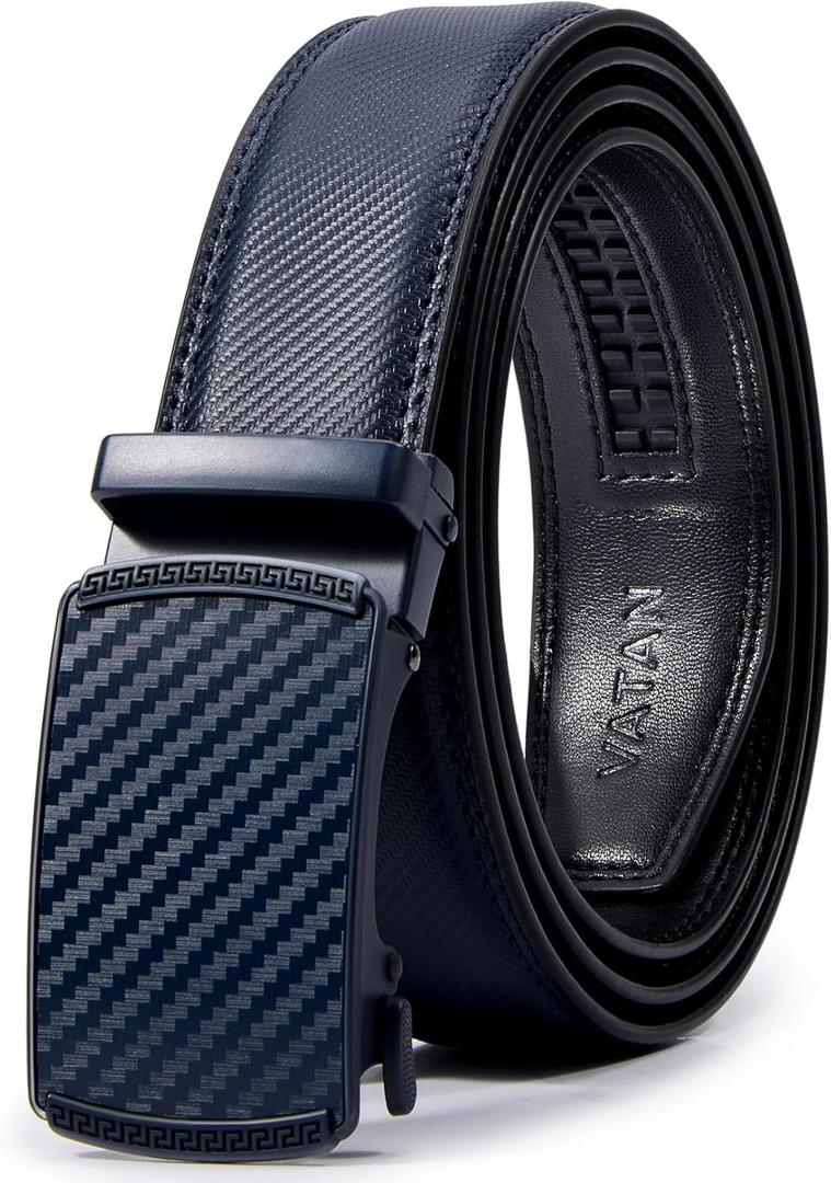 VATAN Men's Belt Leather Ratchet Belt for Men Dress Casual Every Day with Adjustable Buckle, Trim to Fit (Navy Blue)