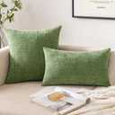 EMEMA 20"x20" Inch Pillow Covers Set of 2 Soft Chenille Throw Pillow Covers Decorative Couch Square Pillow Covers Modern Solid Dyed Pillowcases for Sofa Bed Green 50x50cm(Only Covers)
