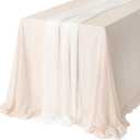 Ling's Moment Sheer Chiffon Table Cloth & Runner Set for 4ft Rectangle Table Decor Tablecloth in Nude & White for Wedding Reception Head/Sweetheart Desk (9ft x 10ft)