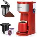 K Cup Coffee Maker, Single Serve coffee machine or Ground Coffee Machine 2 in 1, 6 to 14 Oz Brew Sizes, Mini One Cup Coffee Maker with Self cleaning Function, Fits Travel Mug, Red