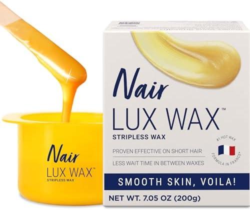 Nair Lux Wax, Microwaveable Hot Waxing Kit for Women, Stripless Hair Removal for Legs, Underarms, Bikini at Home, Proven Effective on Short Hair, 1 Count, 7.05 Oz