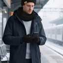 URATOT Winter Warm Sets Knitted Scarf Beanie Pompom Hat Touch Screen Gloves and Winter Ear Warmer Set for Men or Women (Black)