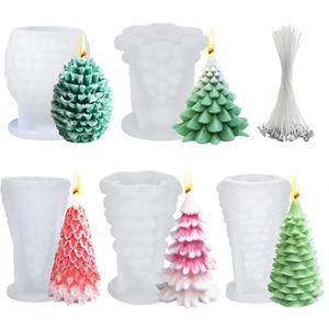 MGLIFEUL 5 PCS 3D Christmas Tree Pine Cone Silicone Candle Soap Epoxy Resin Wax Mold Silicone Shapes Christmas Tree Mold For Candle Resin Soap Craft Cake Chocolate Making Kit Christmas Gift Decoration