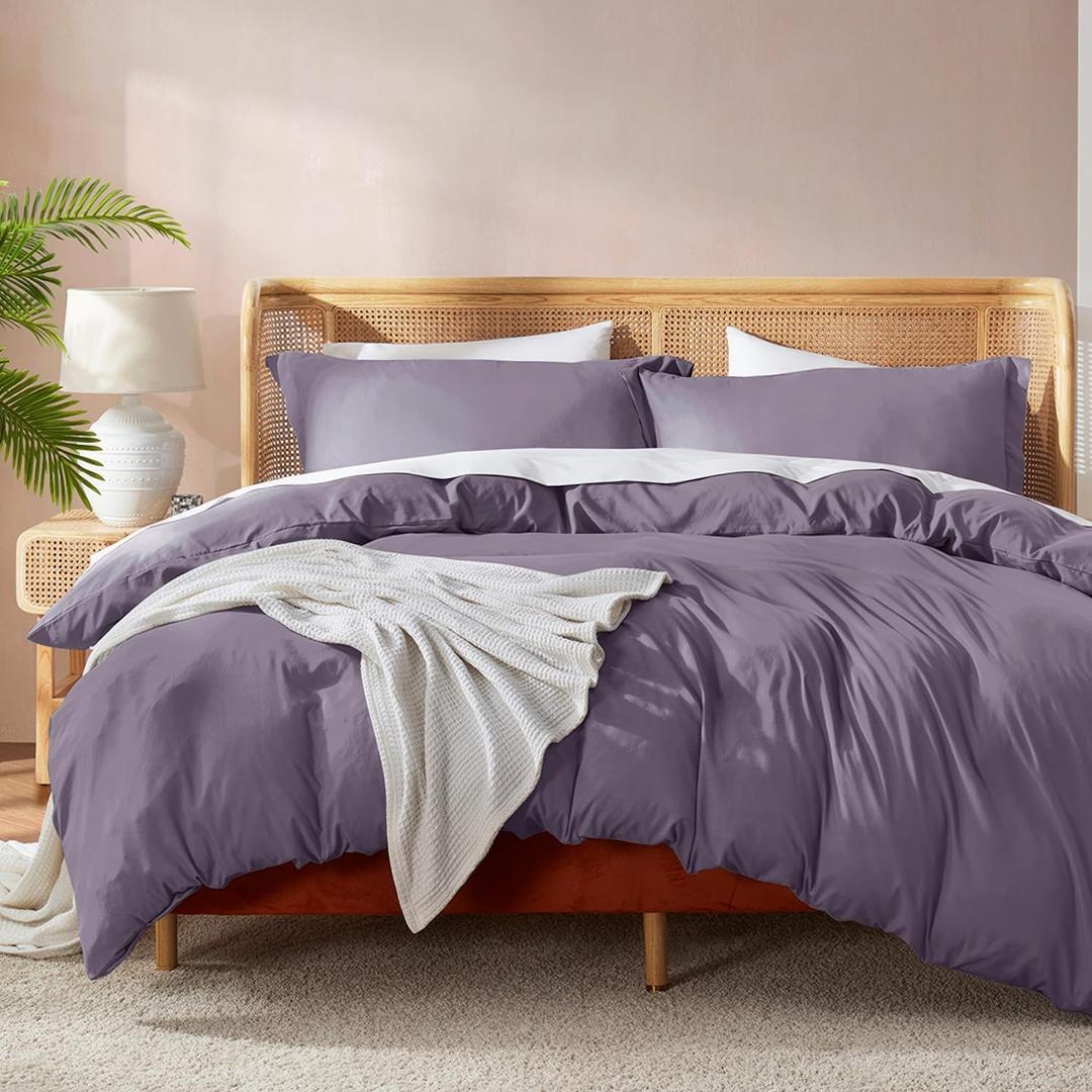 Nestl Grayish Purple Duvet Cover Queen Size - Soft Double Brushed Queen Duvet Cover Set, 3 Piece, with Button Closure, 1 Duvet Cover 90x90 inches and 2 Pillow Shams