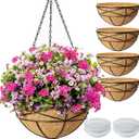 4 Pack 14 Inch Hanging Baskets for Plants Outdoor Large Flower Planters with Coco Liner for Outside Panting Watering Plant Pot Holder for Home Garden Porch Balcony Railings Decor
