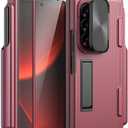 KJSK for Samsung Galaxy Z Fold 6 Case, with S Pen Holder, Built-in Hinge Protection & Screen Protector&Clamshell Camera Cover, Protective case for Z Fold 6(Flip-top Red)