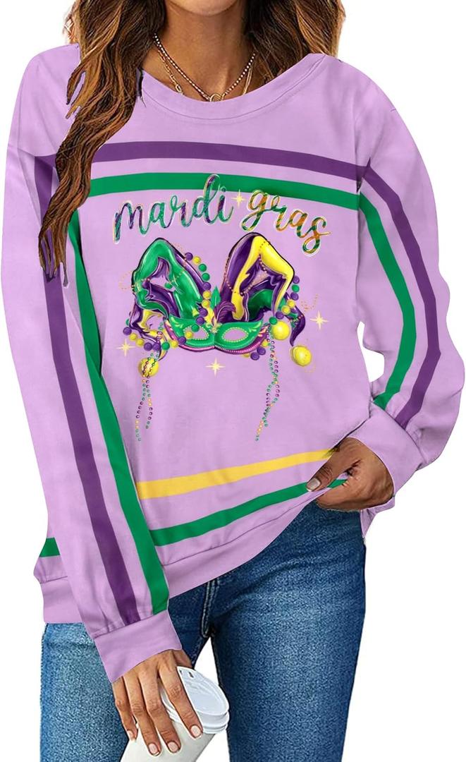 DUTUT Mardi Gras Sweatshirt for Women: Mardi Gras Shirt Sequin Sparkly Crewneck Sweater Carnival Party Pullover Top (Small, Purple)
