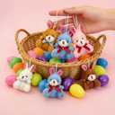 Abakuku 12 Pcs Prefilled Easter Eggs Plush Toy, 2.35in Bright Colorful Eggs Prefilled with Variety Plush Bunnies Easter Basket Stuffers Party Favors Gift Bags