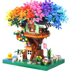 Architecture Rainbow Tree Building Block Treehouse Garden Mini Bricks Modle Collectible Decorations Toys Presents for Kids and Adults 1528PCS