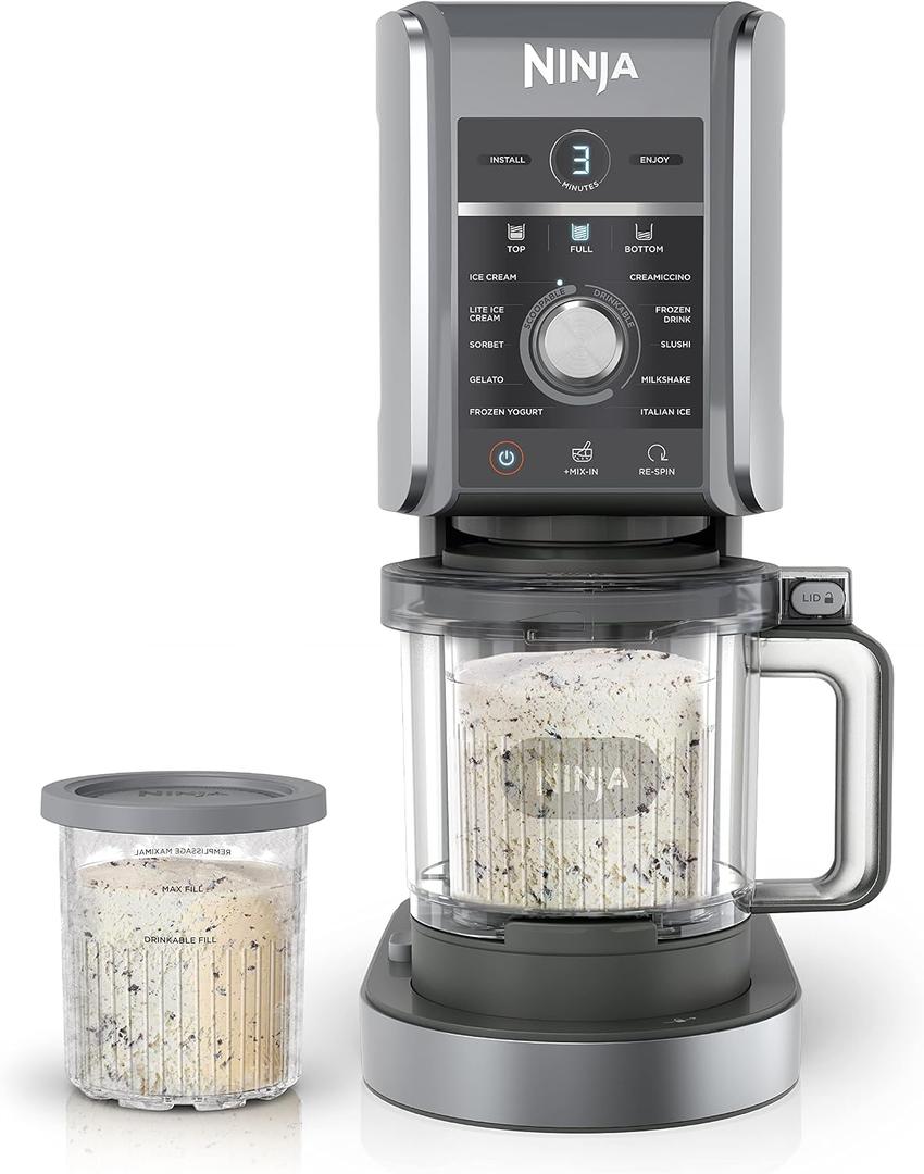 Ninja CREAMi Deluxe Ice Cream Maker | 11-in-1 Create Frozen Desserts, Sorbet, Milkshakes, Yogurt & More | Includes 2 Dishwasher Safe XL 24 Oz. Tubs with storage lids | Silver | NC501