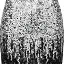 Women's Sequin Skirt Sparkly Glitter High Waist Bodycon Mini Skirt for Party Club Night Out Cocktail (Large, Big Silver Black)