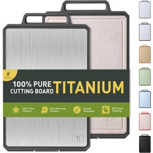 Titanium Cutting Boards for Kitchen Non Toxic Chopping Board with Handle Large Big Small Kitchen Meat Butcher Block 2 in 1 Pure Titanium and Wheat Straw PP Not Wood Bamboo Plastic Teak Grey/Beige