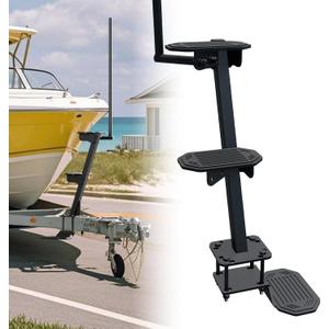 Heavy Duty Boat Trailer Steps for Tongue, 450lbs Capacity Boat Trailer Steps with Long Handrail, Universal Fit Boat Steps for Trailer with 3 Mounting Angle Options, Anti-Rust, Anti-Corrosion Non-Slip