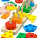 Tonberless Montessori Toys for 1 2 3 Year Old Boy Girl, Toys for Ages 2-4 Toddlers Kids Baby, 1 2 Year Old Boy Girl Birthday Gifts, Wooden Learning Puzzles Shape Sorter Toys for Toddlers 1-3