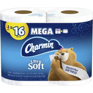 Charmin Ultra Soft Toilet Paper, 4 Mega Rolls (4 Count (Pack of 1))