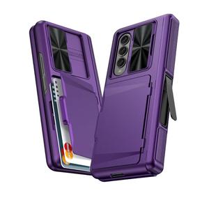 GBEE for Samsung Galaxy Z Fold 4 Case with Card Holder & Hinge Protection & Metal Kickstand & Slide Camera Cover & Screen Protector, Full-Body Protective Case for Galaxy Z Fold 4 2022 (Dark Purple)