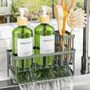 Cisily Sage Green Kitchen Dish Soap Dispenser, 16 fl Oz Dual Kitchen Soap Dispensers with Sponge Holder, Customized Stainless Steel Kitchen Soap Dispenser Set, Modern Hand and Dish Soap Bottle Set