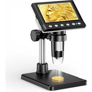 4.3 Inch LCD Digital Coin Microscope, 1000X USB Magnifier with 8 Adjustable LED Lights for Coin Inspection, Electronics Repair, Soldering, Windows/Mac Compatible, 1080P