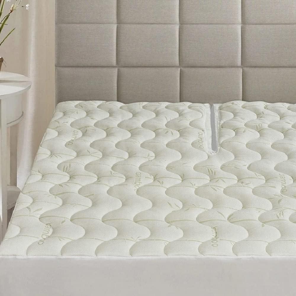 Top Split King (Flex Head) Waterproof Rayon from Bamboo Jacquard Mattress Pad for Half Split King Beds