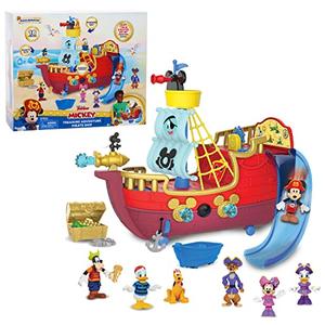 Disney Junior Mickey Mouse Funhouse Treasure Adventure Pirate Ship with Bonus Figures, 18-Piece Toy Figures and Playset, Kids Toys for Ages 3 Up,  by Just Play