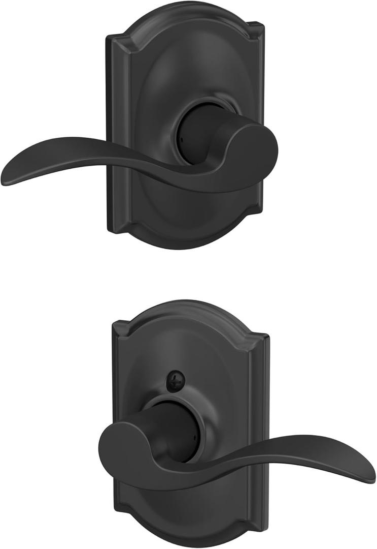 Schlage F10 ACC 622 CAM Accent Door Lever with Camelot Trim, Hall & Closet Passage Lock, Matte Black