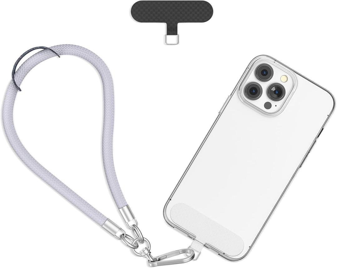 2 x Phone Wrist Strap - Universal Multi-functional Polyester Woven Wristband For Mobile Phones, with Two Tether Tabs and One Leather Buckles (Light grey)