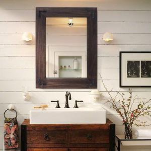 YOSHOOT Rustic Wooden Framed Wall Mirror, Natural Wood Bathroom Vanity Mirror for Farmhouse Decor, Vertical or Horizontal Hanging (26" x 18", Black)