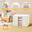 Clothes Storage Bins with Metal Frame, Foldable Clothes Organizers Storage Containers for Clothes, Sheets, Blankets, Pillows and Towels (100L, 3 Pack) Beige