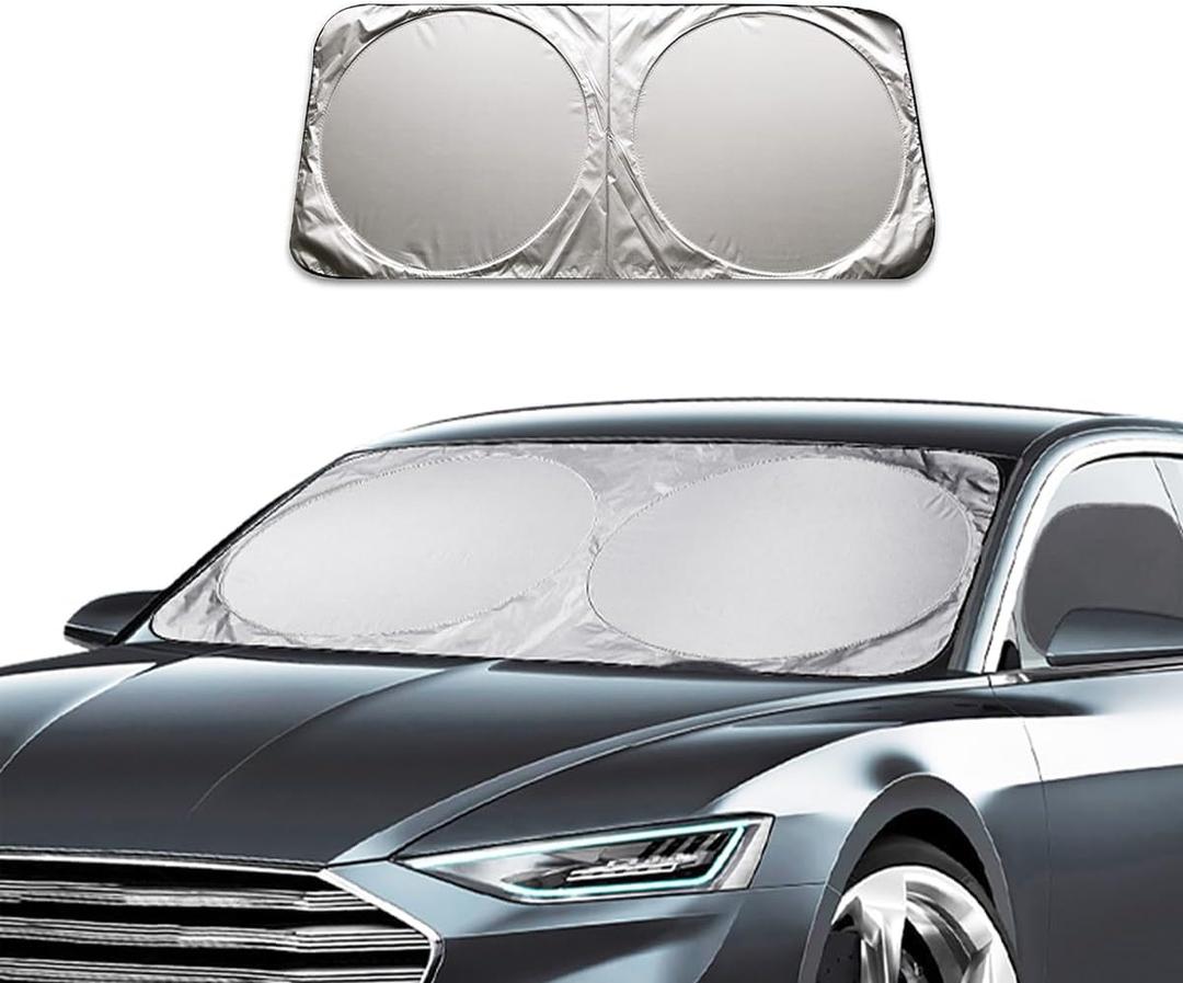 Ziciner Car Windshield Sun Shade with Storage Pouch, Auto Sun Shield Blocks UV Rays Protector Cover, Foldable Front Window Sunshade Visor Protection Fits for Most Cars SUVs (Large 6333.8in)