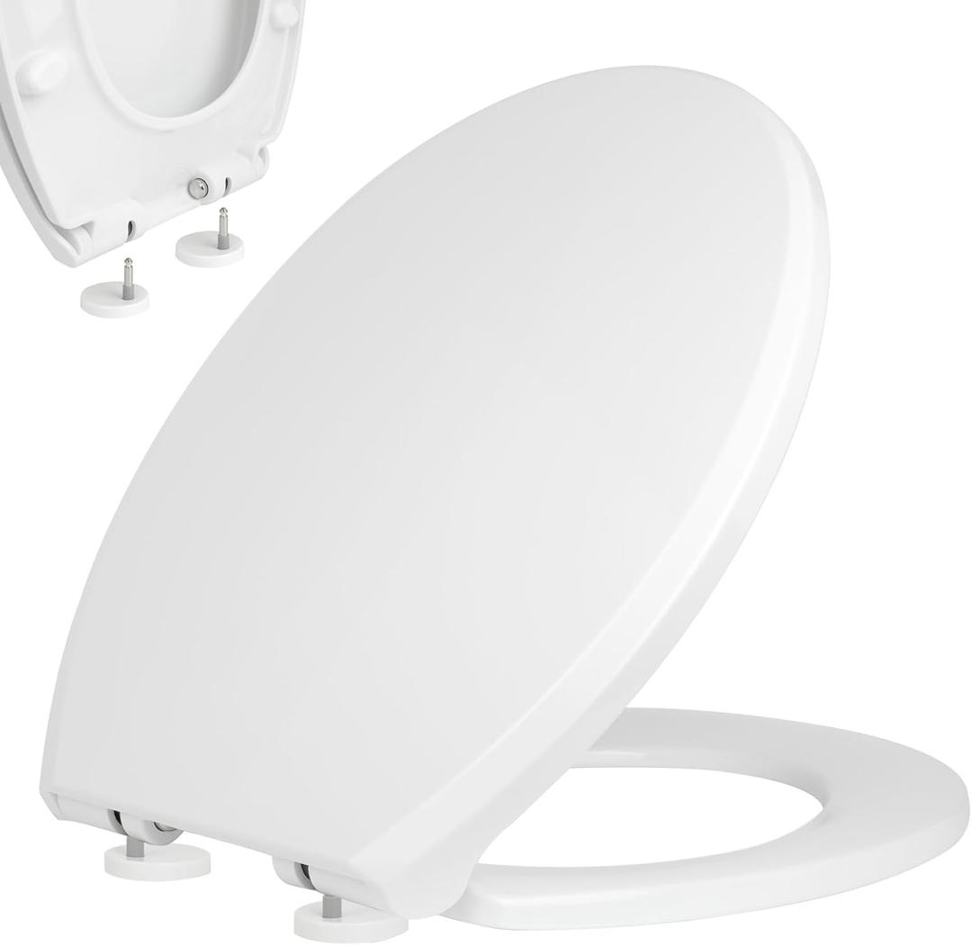 Slow Closing Round Seat Compatible with Toto Drake and Eco Drake Toilets Replacement Part SS113, Quick Release Toilet Lid Easy to Install and Clean, Non-slip Bumpers, Cotton White