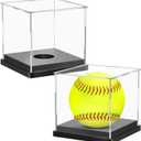 2PCS Softball Display Case Acrylic Clear Display Box Baseball Tennis Golf Protected Stand for Signed Memorabilia Large 12 Inch Sports Game Ball Storage Box