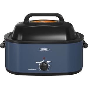 Sunvivi Roaster Oven, Electric Roaster Oven with Viewing Lid, 28lb 24-Quart Turkey Roaster with Unique Defrost/Warm Function, Large Roaster with Removable Pan & Rack, Stainless Steel, Blue, 24QT