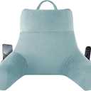IPYNBAP Reading Pillow with Arms For Adult, Back Pillow for Bed Sitting Up, Shredded Memory Foam Backrest Pillow with Pockets & Removable Washable Cover, Lounging, Watching TV, Reading(20in Lake Blue)