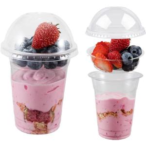 50 Sets 12 oz Clear Plastic Parfait Cups with INSERT & DOME Lids(NO HOLE) - Disposable Dessert Cups with Lids for Kids, Dips Snacks and Veggies, Fruit Yogurt Smoothie Iced Cold Drinks, No Leaking