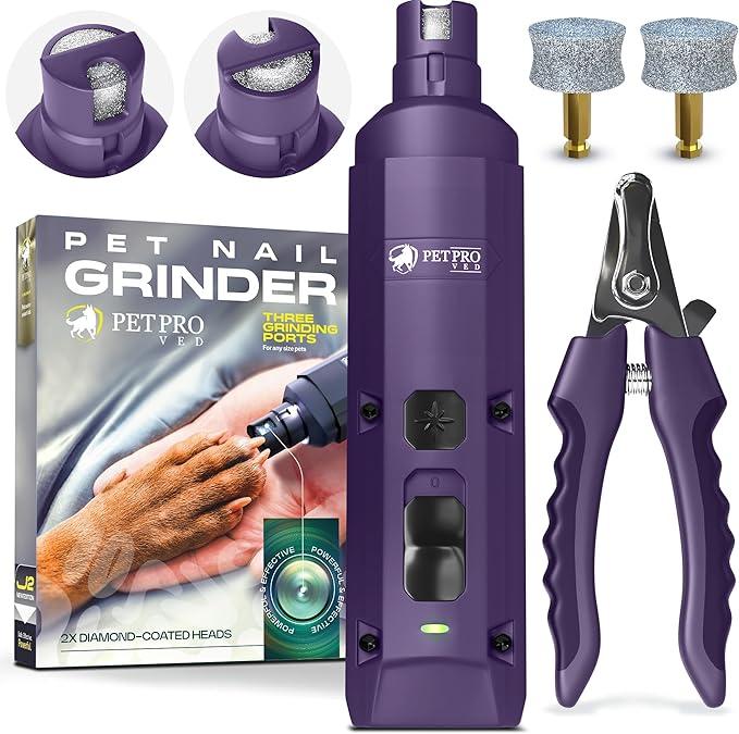 PETPROVED Dog Nail Grinder Quiet Dog Nail File Pet Nail Grinder for Dogs Quiet Cat Nail Trimmer for Large Dogs Small Medium Dog Toenail Grinder Electric Dog Nail Trimmer for Small Dogs (Purple)