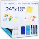 2 x Magnetic Whiteboard Sticker for Wall, 24" × 18" Self-Adhesive Dry Erase Board, Peel and Stick Whiteboard Wallpaper for Office, School & Conference Room, Easy to Write & Clean, Cuttable