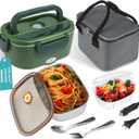 SOHIDA ElectricLunchBoxHeatedFood Warmer, 80W Heating Lunchbox for Adults, 2 Pack 1.5L Stainless Steel Containers, 12/24/110V Portable Warmer for Work/Car Lonchera Eléctrica Portátil (Green)