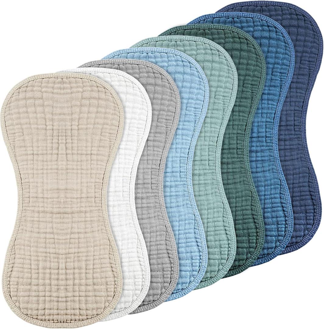 Frienda 8 Pack Muslin Burp Cloths for Baby Large 20 x 10 Inch Cotton Burp Rags for Spit up Drool Absorbent Soft Multicolor Wash Cloths Diapers for Newborn Girl Boy Essential Shower Gift(Cool Colors)