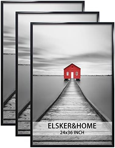 ELSKER&HOME 24x36 Poster Frame 3 Pack, Black Picture Frame for Horizontal or Vertical Wall Mounting, Sturdy and Scratch-proof