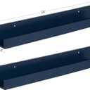 Kate and Laurel Levie 24-inch 2-Pack Wood Floating Wall Shelf Picture Frame Holder Ledge, Navy Blue