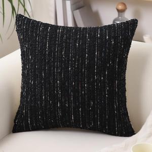 Textured Boucle Pillow Covers 20x20 Neutral Striped Throw Pillows Soft Modern Farmhouse Pillow Cases, 1pc Decorative Accent Square Couch Cushion Cover for Bed Chair Living Room, Black