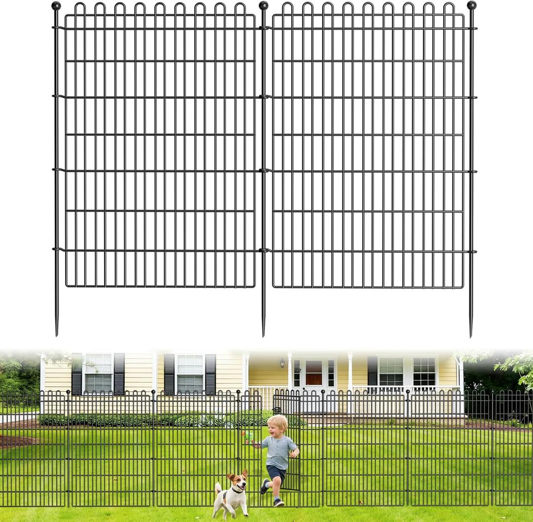 8 Panels No Dig Decorative Garden Fence with Gate for Yard, 48 in(H) X 21 ft(L) Animal Barrier Fencing for Outdoor Dog, Metal Portable Garden Fences for Borders, Pets, Landscape, Temporary Fence