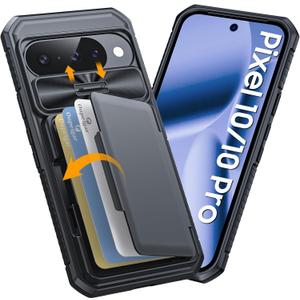 oupeigar for Google Pixel 10 Pro Case with Card Holder & RFID Blocking & Sliding Camera Cover & Kickstand Non-Slip Full-Body Shockproof Wallet Phone Case for Pixel 10 Pro (Black)