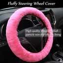 14-Pack Fluffy Car Accessories Set,Silence Shopping Fluffy Steering Wheel Cover Winter Warm Fur Steering Wheel Cover Short Hair Car Decoration Accessories for Women Girls (Pink)